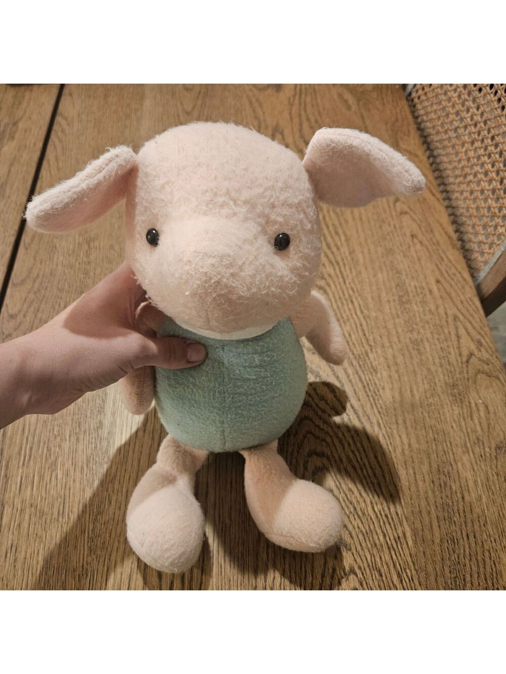 Vintage 1990s Disney Store Classic Pooh Piglet 12” Plush Sage Green White Scarf